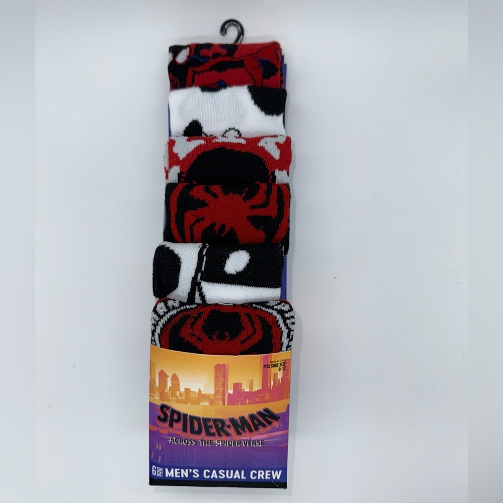 Marvel Spiderman Spider-man 6 Pair CREW SOCKS Men Size 8-12 Bioworld NEW